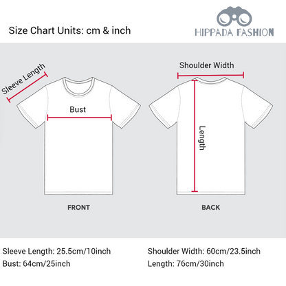 Detailed size chart for Korean made free size t shirt. 