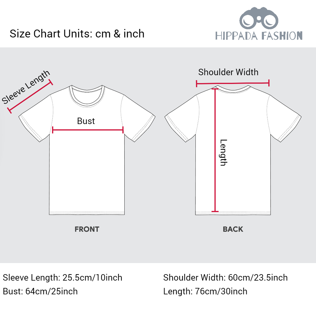 detailed size chart for Korean made t shirt. 