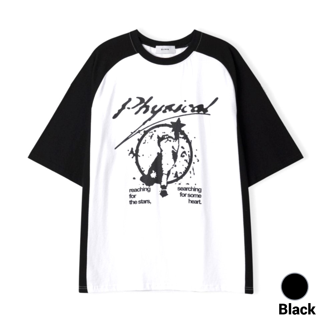 Black and white t shirt with English lettering made in Korea. 