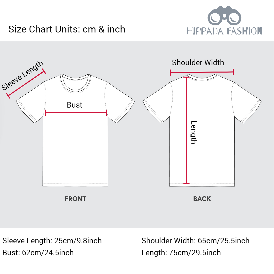 Size chart for Korean made one size fits all t shirt. 