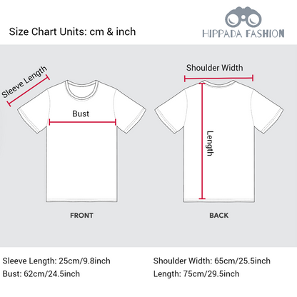 Size chart for Korean made one size fits all t shirt. 