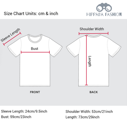 Size chart for one size fits all t shirts made in Korea. 