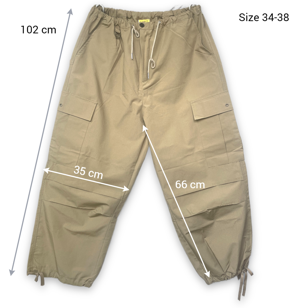 Oversized beige cargo pants, Korea-made.