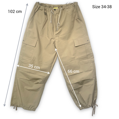 Oversized beige cargo pants, Korea-made.