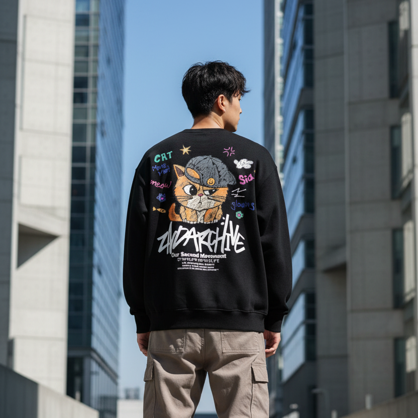 Ball Cap Cat Sweater Back Lifestyle