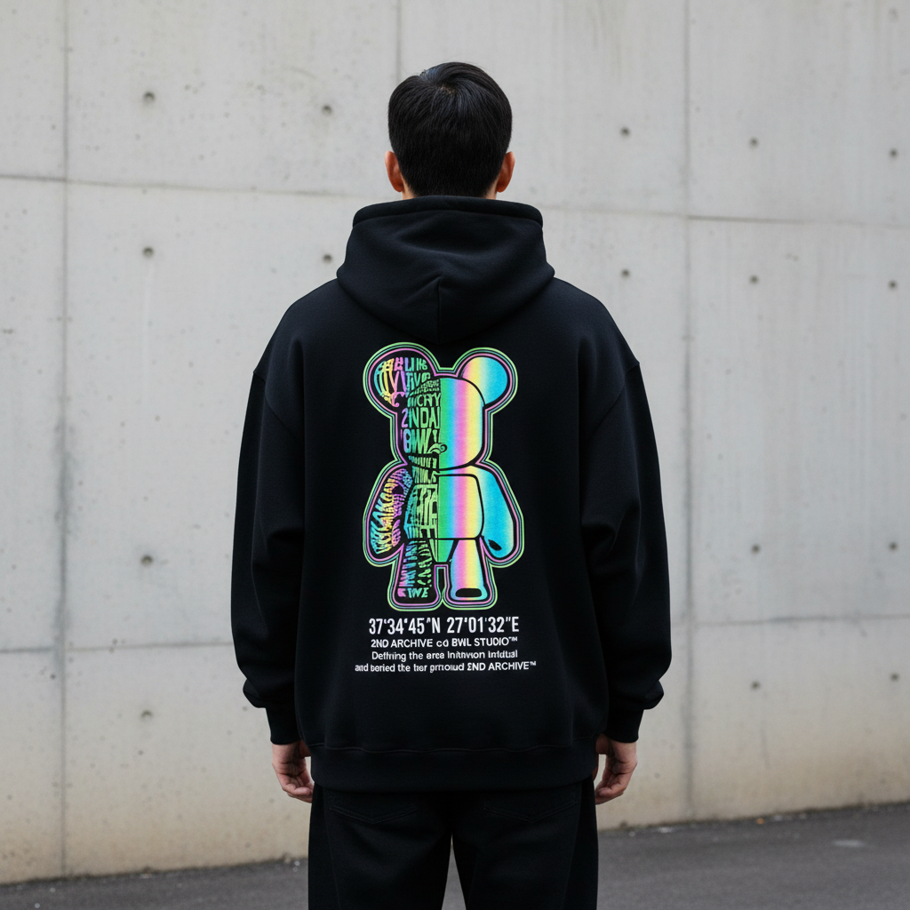 Bear Graphic Design Hoodie - Back