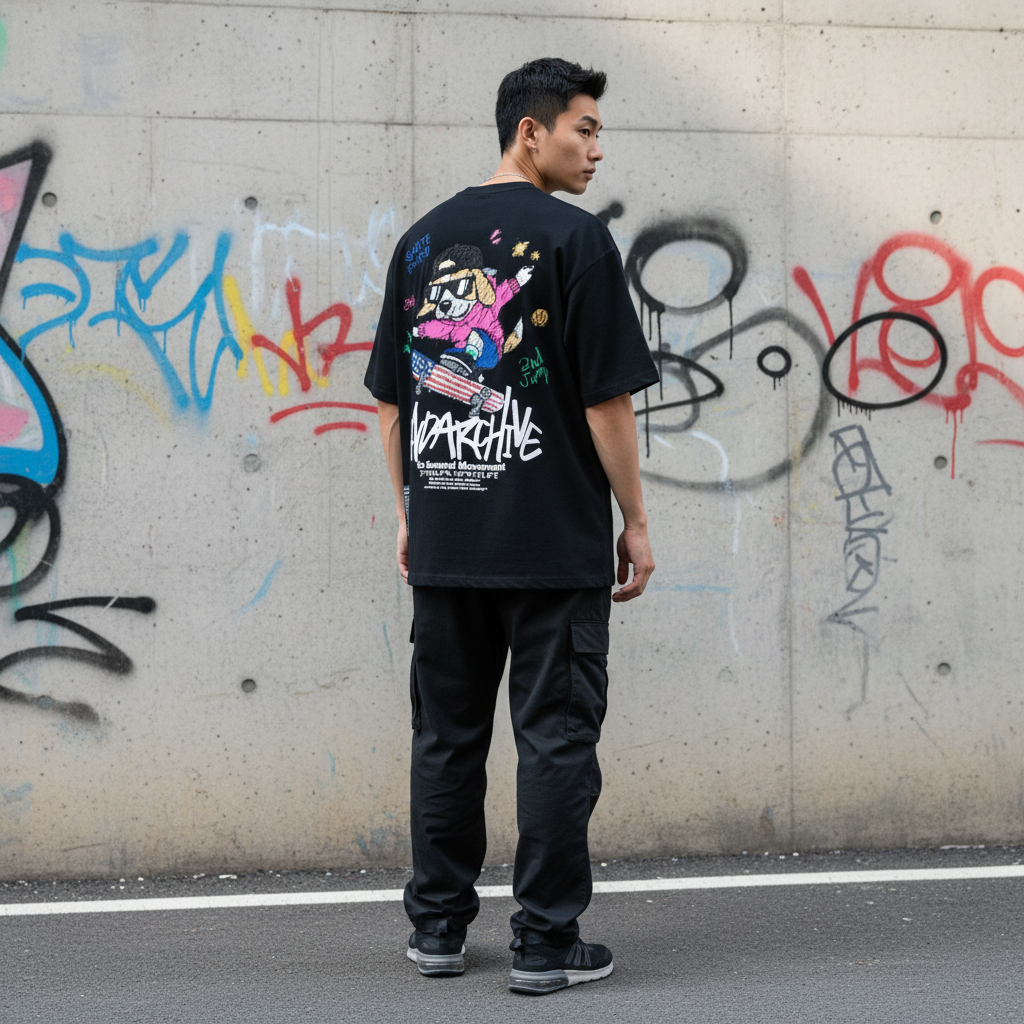 Black Skater Dog T-shirt - Back View