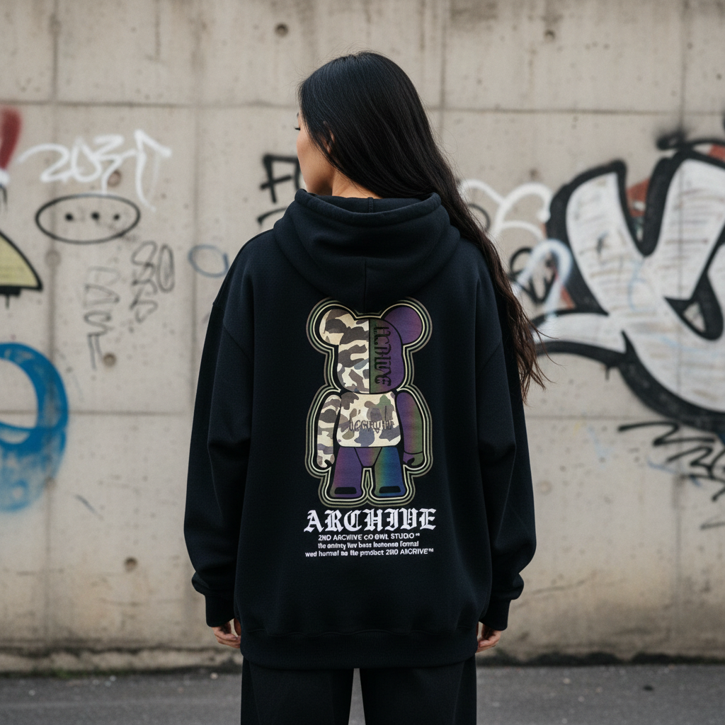 Camouflage Bear Hoodie - Back View