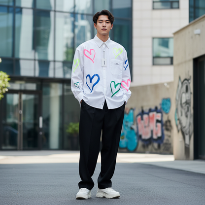 Heart Print Long Sleeve Shirt Lifestyle