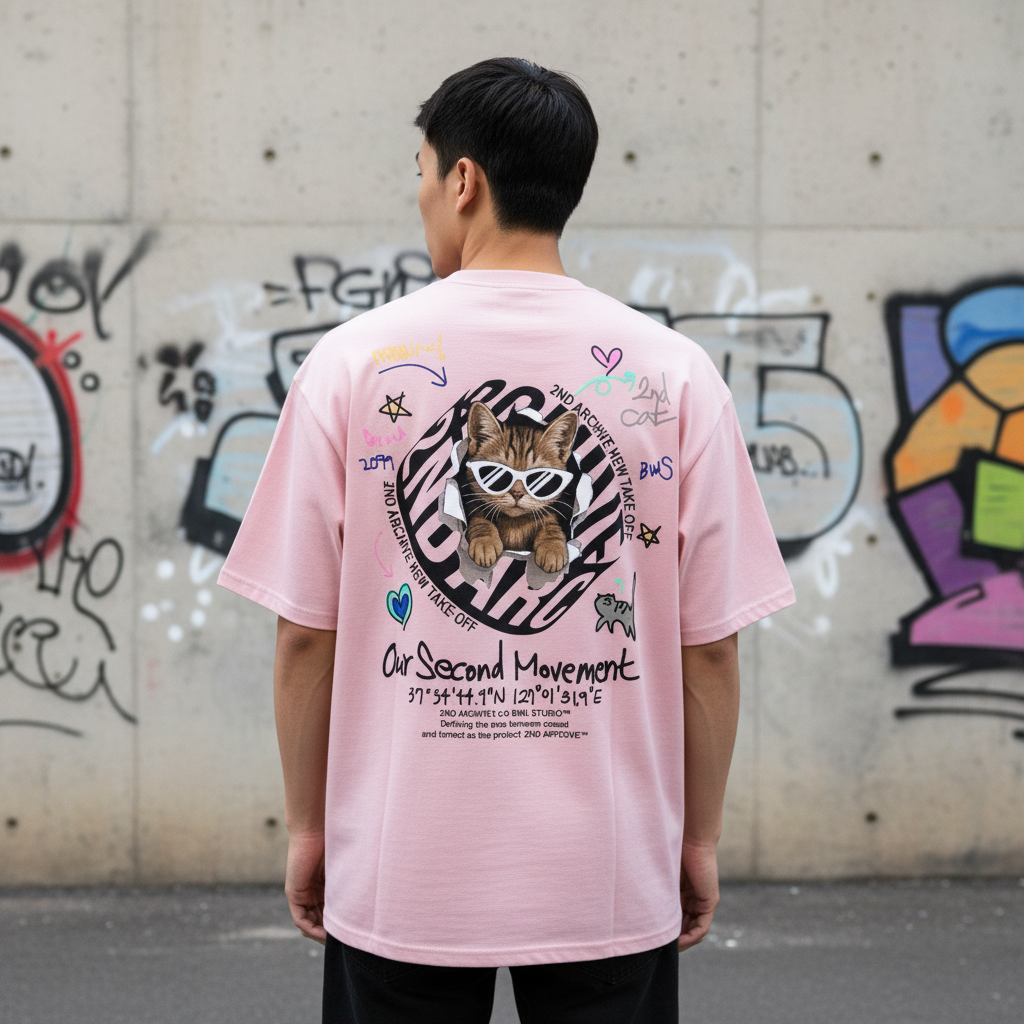 Circle logo cool cat t-shirt back graphic print - Korean street fashion oversized design | サークルロゴクールな猫Tシャツ バックグラフィックプリント 韓国ストリートファッション オーバーサイズデザイン