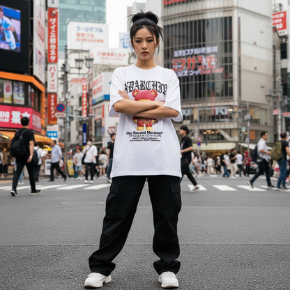2ND ARCHIVE×RAVVI ギャングスターベア オーバーサイズTシャツ ライフスタイル 正面 / 2ND ARCHIVE×RAVVI Gangster Bear Oversized Tee - Front Lifestyle
