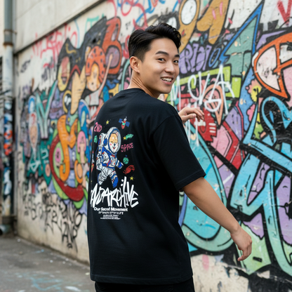 2ND ARCHIVE 宇宙飛行士柴犬 オーバーサイズTシャツ グラフィティスタイル ライフスタイル バック / 2ND ARCHIVE Astronaut Shiba Inu Oversized Tee - Graffiti Style Back Lifestyle