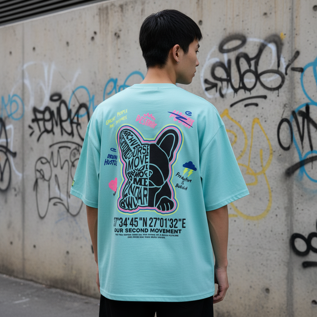 Bulldog reflective t-shirt back graphic print - Korean street fashion oversized design | ブルドッグ反射Tシャツ バックグラフィックプリント 韓国ストリートファッション オーバーサイズデザイン
