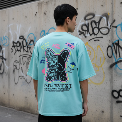 Bulldog reflective t-shirt back graphic print - Korean street fashion oversized design | ブルドッグ反射Tシャツ バックグラフィックプリント 韓国ストリートファッション オーバーサイズデザイン