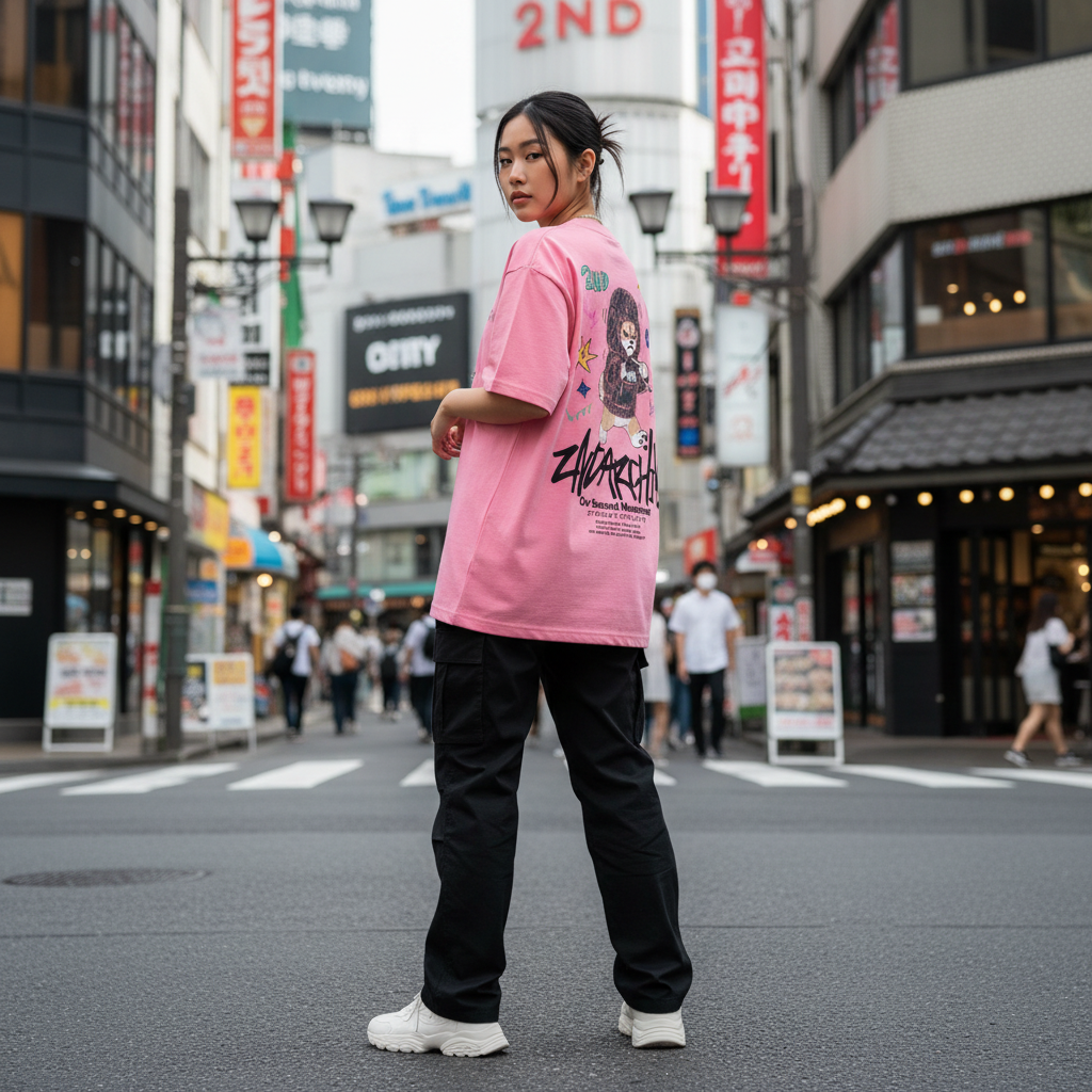 2ND ARCHIVE 柴犬スケッチ オーバーサイズTシャツ ライフスタイル バック / 2ND ARCHIVE Shiba Inu Sketch Oversized Tee - Back Lifestyle