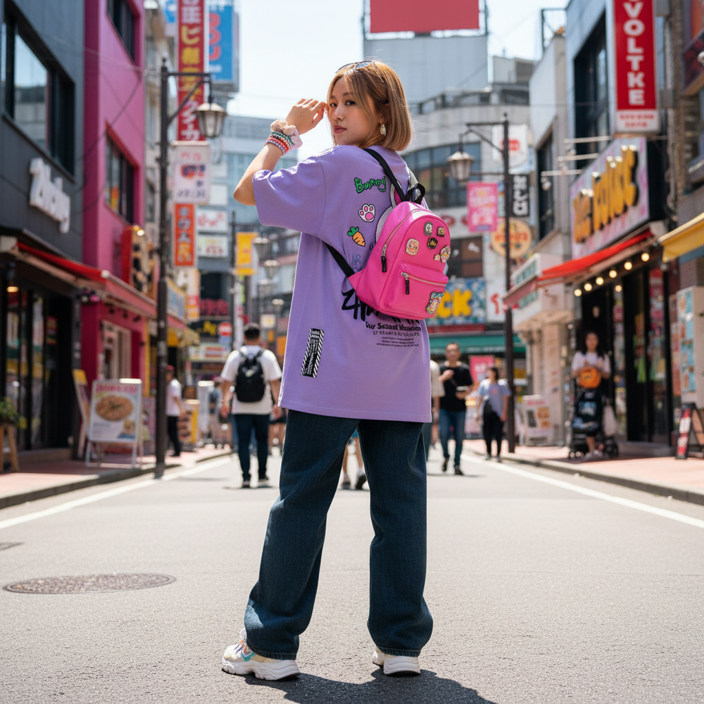 2ND ARCHIVE うさぎ耳猫Tシャツ SAB256 バック カラフルうさぎコス猫グラフィック 東京ストリート / 2ND ARCHIVE Bunny Cat Tee SAB256 Back Colorful Bunny Costume Cat Graphic Tokyo Street