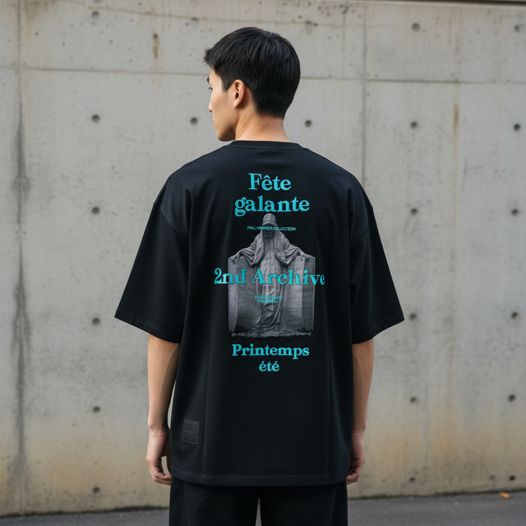 3D embroidery t-shirt back graphic print - Korean street fashion oversized design | 3D刺繍Tシャツ バックグラフィックプリント 韓国ストリートファッション オーバーサイズデザイン