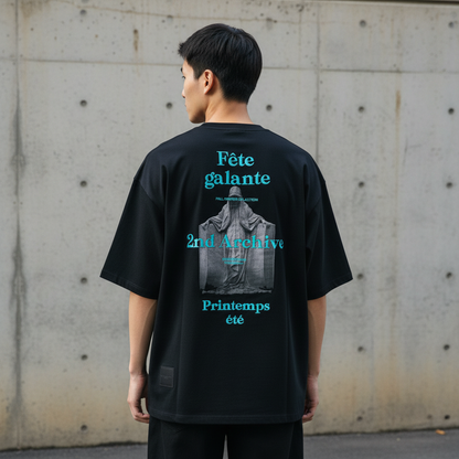 3D embroidery t-shirt back graphic print - Korean street fashion oversized design | 3D刺繍Tシャツ バックグラフィックプリント 韓国ストリートファッション オーバーサイズデザイン
