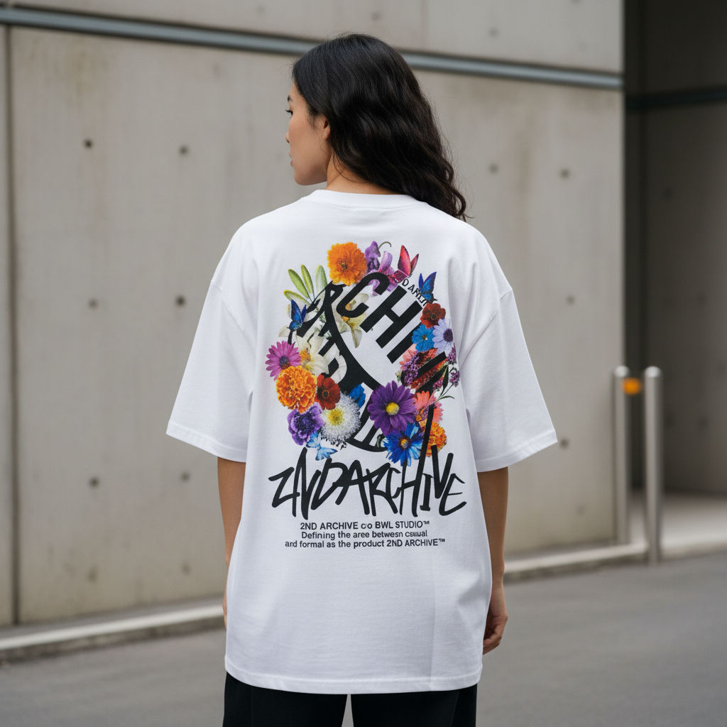 Flower garden t-shirt back graphic print - Korean street fashion oversized design | フラワーガーデンTシャツ バックグラフィックプリント 韓国ストリートファッション オーバーサイズデザイン
