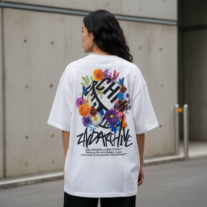 Flower garden t-shirt back graphic print - Korean street fashion oversized design | フラワーガーデンTシャツ バックグラフィックプリント 韓国ストリートファッション オーバーサイズデザイン