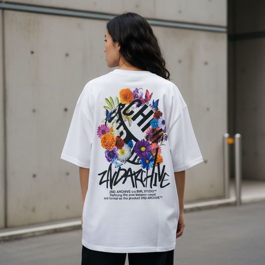 Flower garden t-shirt back graphic print - Korean street fashion oversized design | フラワーガーデンTシャツ バックグラフィックプリント 韓国ストリートファッション オーバーサイズデザイン