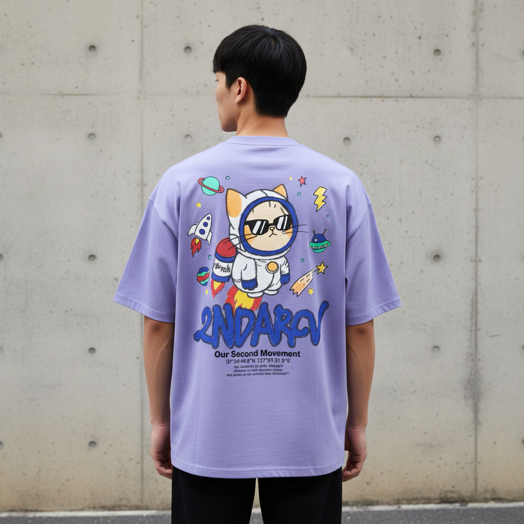 Rocket cat crayon t-shirt back graphic print - Korean street fashion oversized design | ロケットキャットクレヨンTシャツ バックグラフィックプリント 韓国ストリートファッション オーバーサイズデザイン