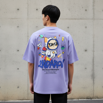Rocket cat crayon t-shirt back graphic print - Korean street fashion oversized design | ロケットキャットクレヨンTシャツ バックグラフィックプリント 韓国ストリートファッション オーバーサイズデザイン