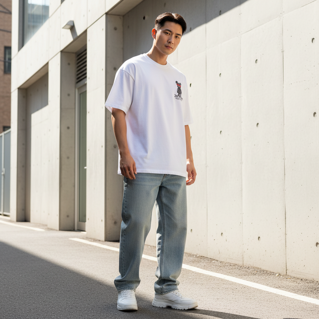 Goofy black bear graphic t-shirt front view - Korean streetwear oversized tee for men | グフィーディブラックベア グラフィックTシャツ フロントビュー 韓国ストリートウェア メンズ オーバーサイズ