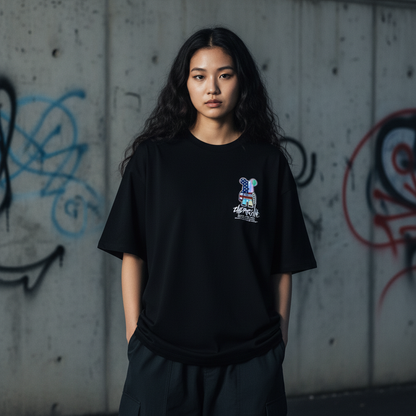 USA teddy bear graphic t-shirt front view - Korean streetwear oversized tee for women | USAテディベア グラフィックTシャツ フロントビュー 韓国ストリートウェア レディース オーバーサイズ