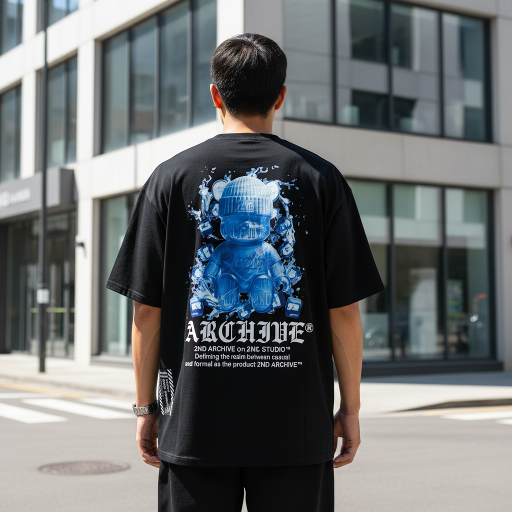 2nd Archive アイスビーニーベアTシャツ ライフスタイル バックビュー 韓国ストリートウェア | 2nd Archive Ice Beanie Bear T-Shirt Lifestyle Back View Korean Streetwear