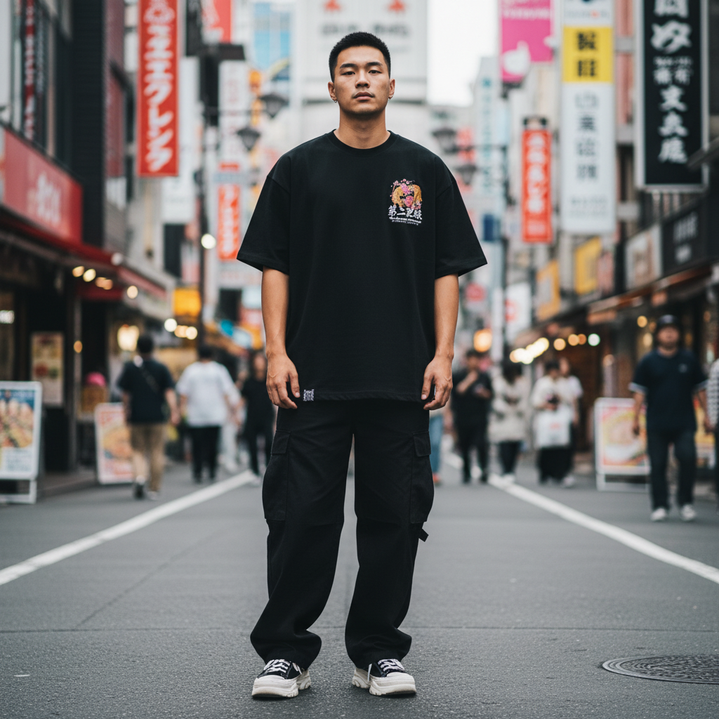 2ND ARCHIVE 牛丹と虎Tシャツ SAB253 フロント ミニ虎牛丹グラフィック 東京ストリート / 2ND ARCHIVE Tiger Peony Tee SAB253 Front Mini Graphic Tokyo Street