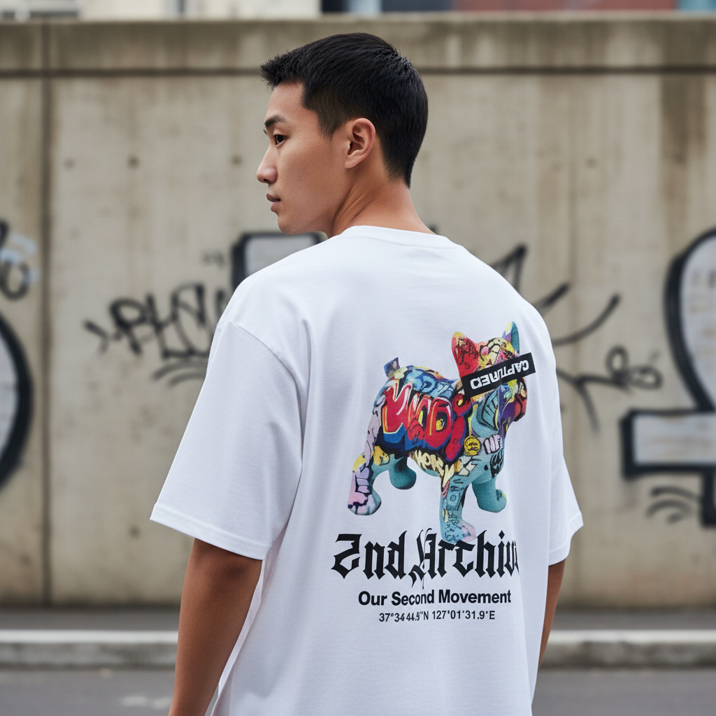 Graffiti french bulldog t-shirt back graphic print - Korean street fashion oversized design | グラフィティフレンチブルドッグTシャツ バックグラフィックプリント 韓国ストリートファッション オーバーサイズデザイン