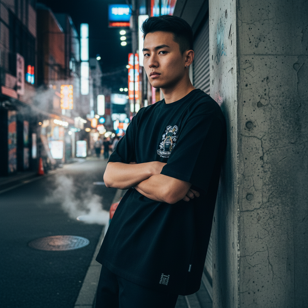 2ND ARCHIVE アートブルドッグ オーバーサイズTシャツ ライフスタイル フロント / 2ND ARCHIVE Art Bulldog Oversized Tee - Front Lifestyle