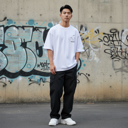 Thunder bricks graphic t-shirt front view - Korean streetwear oversized tee for men | サンダーブリックス グラフィックTシャツ フロントビュー 韓国ストリートウェア メンズ オーバーサイズ