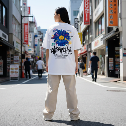 2ND ARCHIVE デイジースマイルTシャツ ライフスタイル バック / 2ND ARCHIVE Daisy Smile Oversized Tee - Back Lifestyle