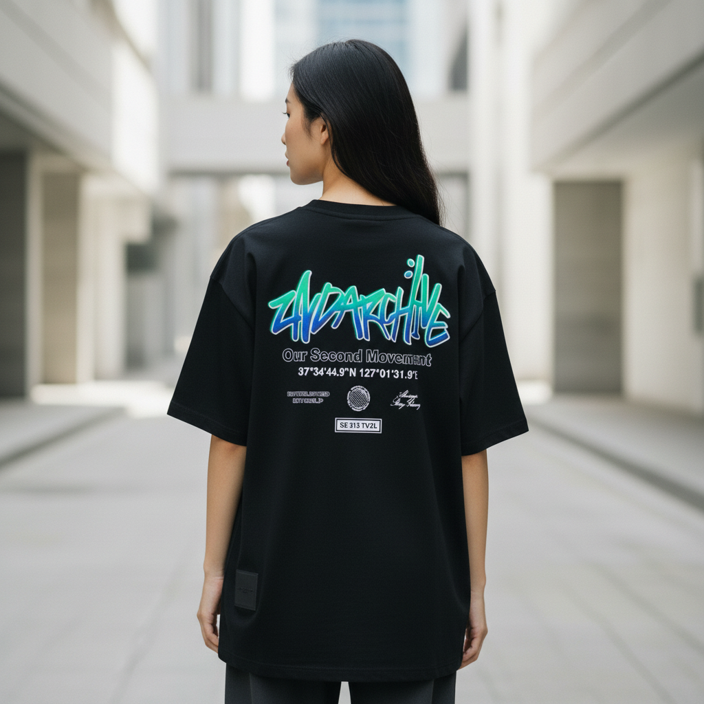 Neon sign logo t-shirt back graphic print - Korean street fashion oversized design | ネオンサインロゴTシャツ バックグラフィックプリント 韓国ストリートファッション オーバーサイズデザイン