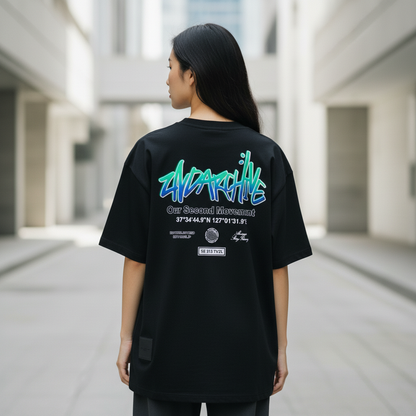 Neon sign logo t-shirt back graphic print - Korean street fashion oversized design | ネオンサインロゴTシャツ バックグラフィックプリント 韓国ストリートファッション オーバーサイズデザイン