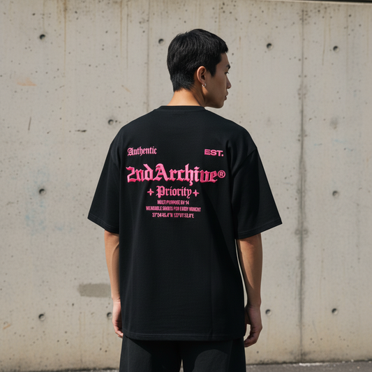 EST 3D embroidery t-shirt back logo - Korean street fashion oversized design | EST 3D刺繍Tシャツ バックロゴ 韓国ストリートファッション オーバーサイズデザイン