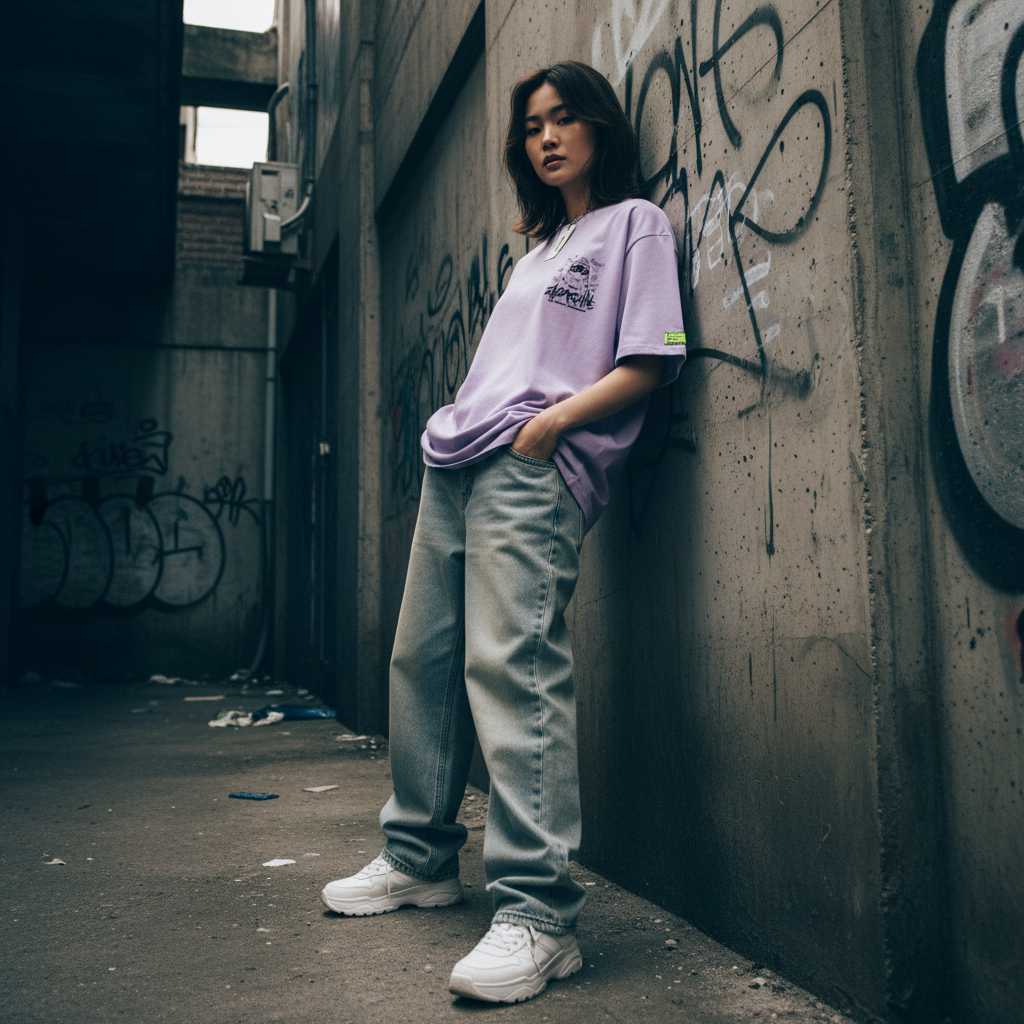 2ND ARCHIVE ペンギングラフィック オーバーサイズTシャツ フロントグラフィック ライフスタイル / 2ND ARCHIVE Penguin Graphic Oversized Tee - Front Lifestyle