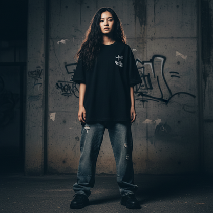 Balloon scotch rabbit graphic t-shirt front view - Korean streetwear oversized tee for women | バルーンラビット グラフィックTシャツ フロントビュー 韓国ストリートウェア レディース オーバーサイズ