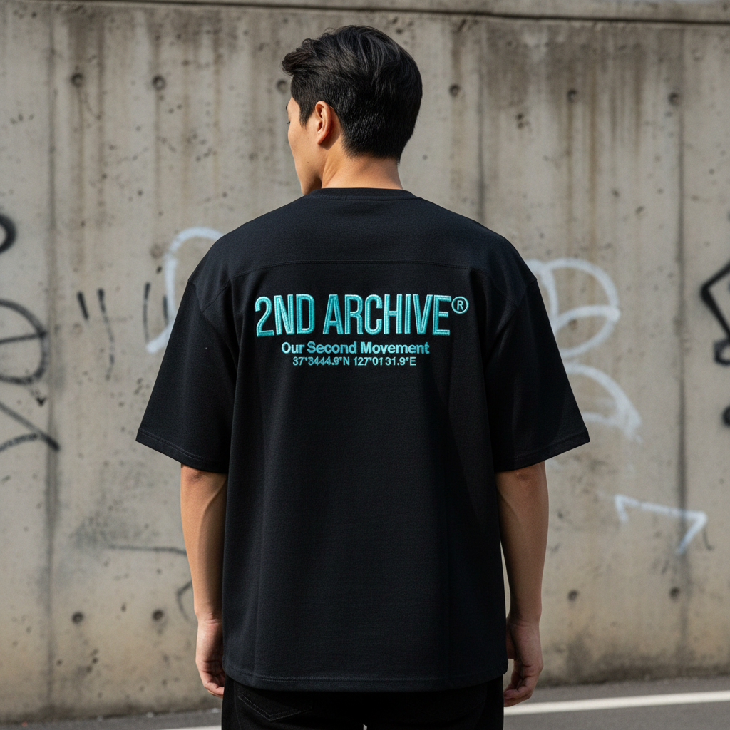 3D embroidery logo t-shirt back graphic - Korean street fashion oversized design | 3D刺繍ロゴTシャツ バックグラフィック 韓国ストリートファッション オーバーサイズデザイン