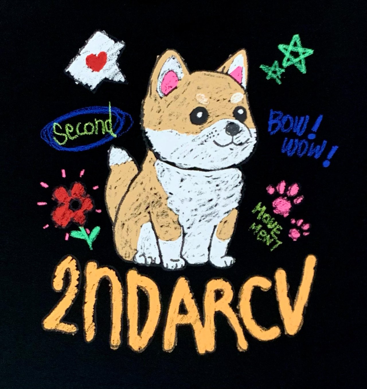 Adorable crayon dog design on Korean 2nd Archive tee