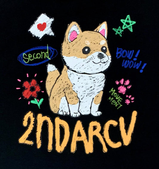 Adorable crayon dog design on Korean 2nd Archive tee