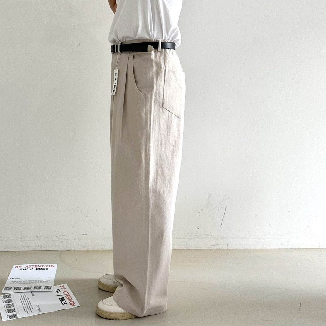 Oversized beige street slacks from Korea.