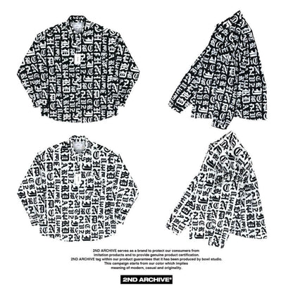 韓国ストリートで映える大胆ゴシックデザインシャツ