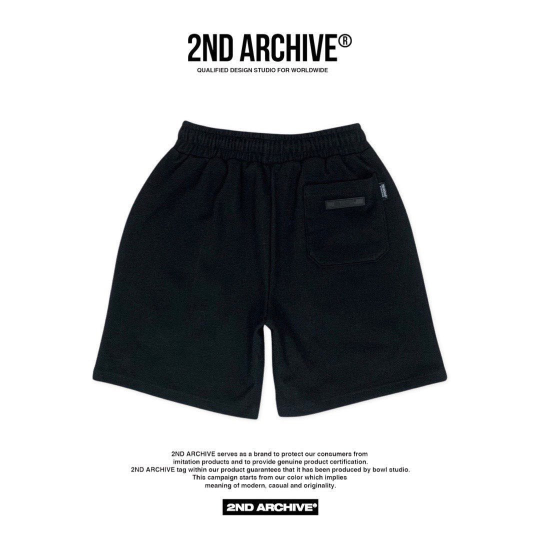 back facing black sweat short with pocket.