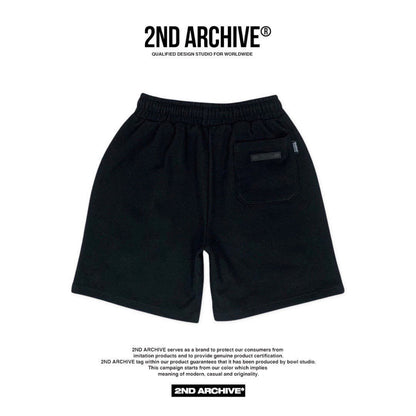 back facing black sweat short with pocket.