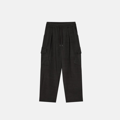 Korean-made warm fleece cargo pants, black.