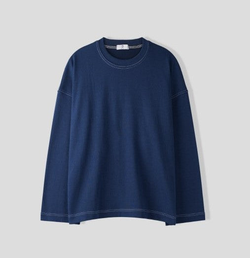 Blue unisex long sleeve shirt oversized and made in Korea. 