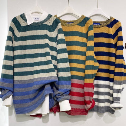 Korean unisex sweater, oversized fit, multicolor stripes